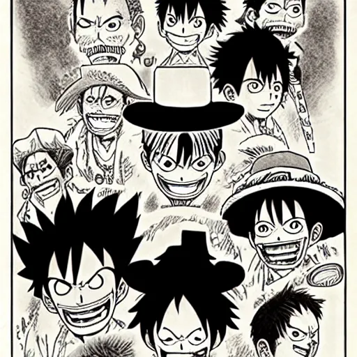 Image similar to [ luffy mustache ] ( by kim jung gi ) ( by george morikawa ) ( by eiichiro oda )