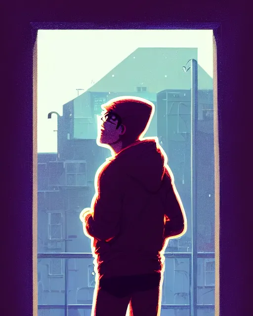 Image similar to hyper - realistic portrait of a man in a hoodie, performing, view from inside the stage, intricate, 4 k, by atey ghailan, by greg rutkowski, by greg tocchini, by james gilleard, by joe fenton, by kaethe butcher, dynamic lighting, lighting color scheme, sharp focus, grunge aesthetic