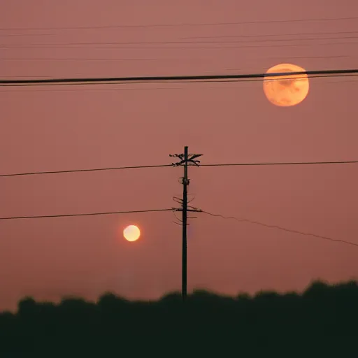 Image similar to photo of low moon behind power pole, telephoto lens