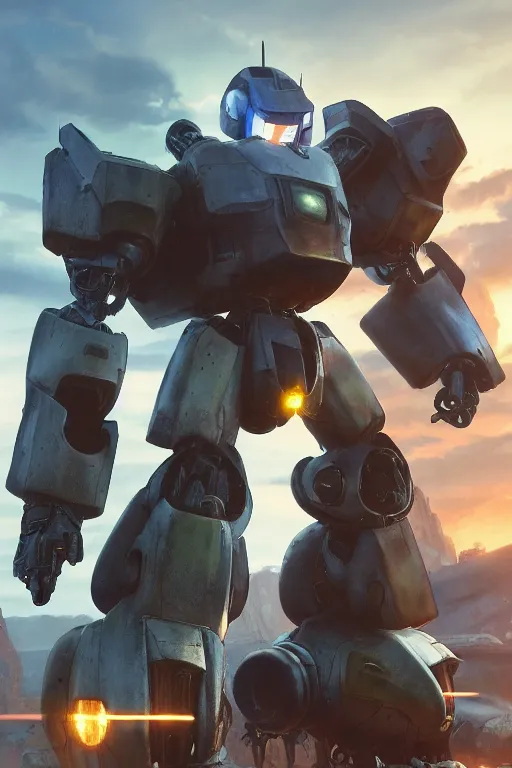 Image similar to mechwarrior 5 : mercenaries mech megaman transformer robot boss tank engine game octane render, 4 k, hd 2 0 2 2 3 d cgi rtx hdr style chrome reflexion glow fanart, global illumination ray tracing hdr fanart arstation by ian pesty by jesper ejsing pixar and disney unreal zbrush central hardmesh