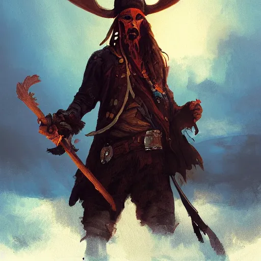 Image similar to pirate with moose head by greg rutkowski