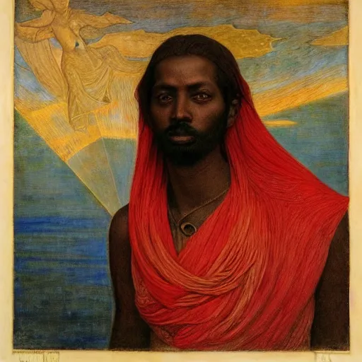 Image similar to masterpiece, somali man with long hair, sculpture from islamic civilization, by annie swynnerton and diego rivera and nicholas roerich and jean delville and charlie bowater, symbolist, dramatic lighting, god rays, art brut, rich colors, smooth sharp focus, extremely detailed, adolf wolfli and ( donato giancola and bilibin )