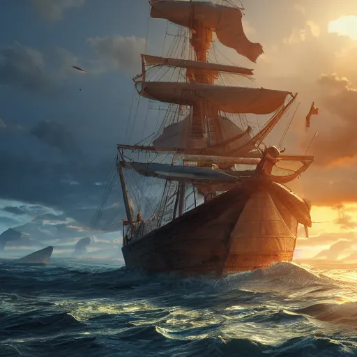 Image similar to ancient ship battle, highly detailed, photorealistic portrait, bright studio setting, studio lighting, crisp quality and light reflections, unreal engine 5 quality render