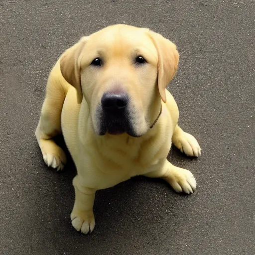 Image similar to yellow lab, fat, happy, 4 k, high quality photo, award - winning