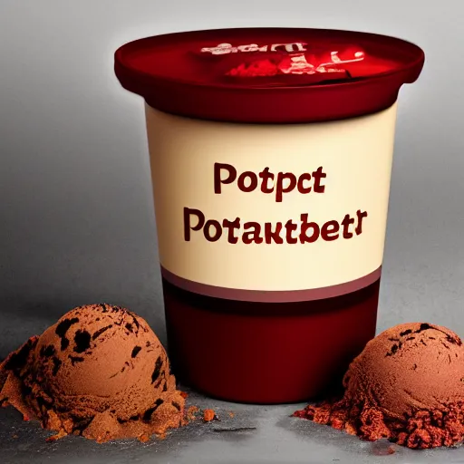 Prompt: poop flavored ice cream quart container with a picture of poop on the graphic label