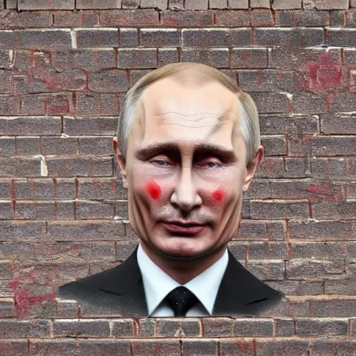 Image similar to putin's face painted on a brick wall