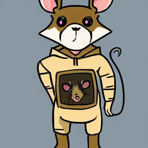 Image similar to a full body shot of a cute rat wearing a hoodie looking into the camera, furry art, furaffinity, deviantart, symmetrical, highly detailed