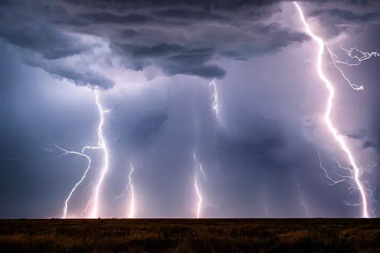 Image similar to a photograph of a tornado tornado tornado, thunderstorm supercell, lightning bolts, illuminated from various angles by setting sun light, cinematic, dramatic lighting, clouds mystic hue