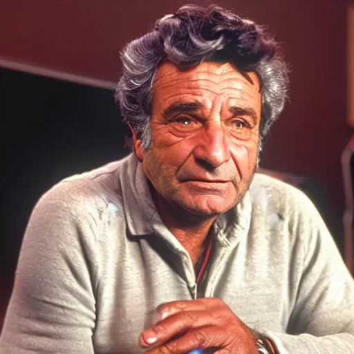 Image similar to peter falk looking confused, colorized, 4k