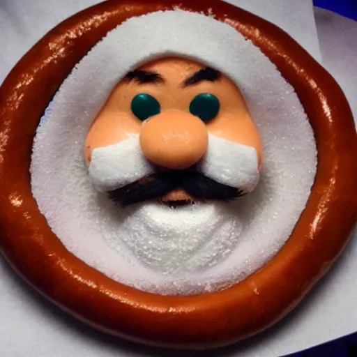 Image similar to i took this photo of a pretzel that surprisingly looks a lot like santa claus.