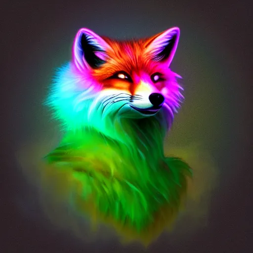 Prompt: digital green fur fox, retrowave palette, digital world, highly detailed, electric breeze, anatomically correct vulpine, synth feel, fluffy face, ear floof, flowing fur, super realism, accurate animal imagery, 4 k digital art