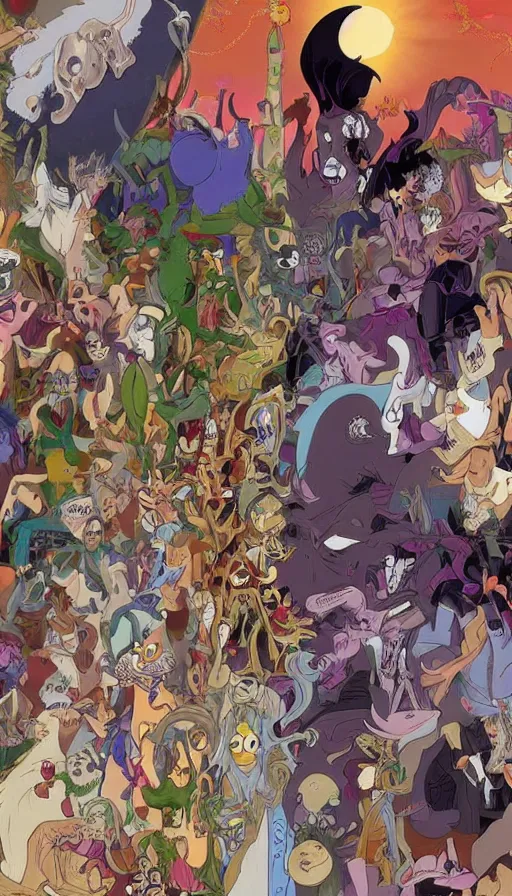 Image similar to life and death mixing together, by don bluth