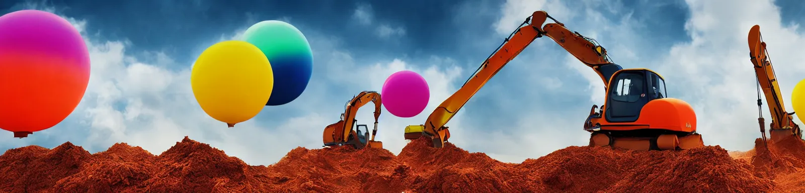 Prompt: Fluffy ballon-like excavators, colourful, rainbow colours, 1080px, advanced digital art