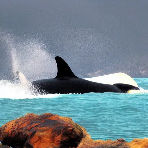 Prompt: an orca in lava