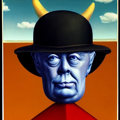 Prompt: satan, by Raphael Hopper, and Rene Magritte. Extremely Highly detailed, Occult, funny, humorous, ((funny)), humor, magical, trending on artstationHQ