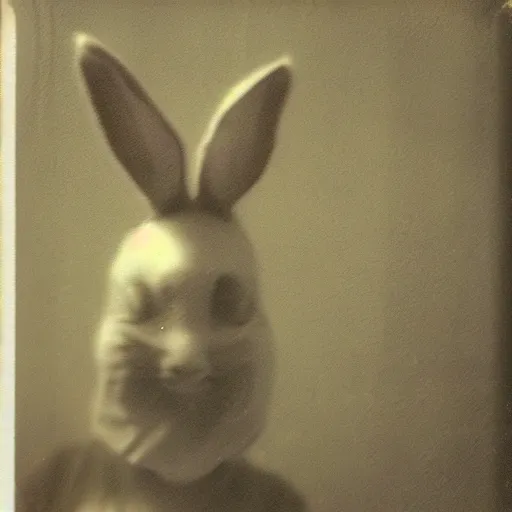 Image similar to Haunted terrifying humanoid rabbit captured on grainy polaroid