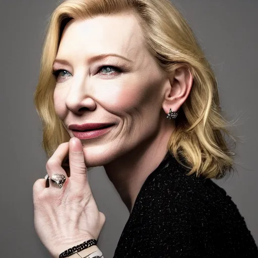 Prompt: high resolution portrait of cate blanchett with face tattoo , highly detailed, photorealistic, 4k