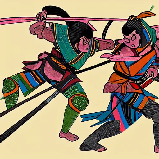 Image similar to 2 samurais fighting each other, Digital art