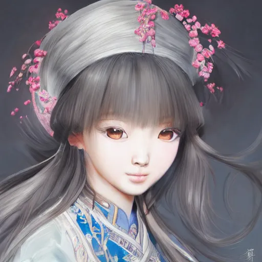 Image similar to dynamic composition, motion, ultra-detailed, incredibly detailed, a lot of details, amazing fine details and brush strokes, colorful and grayish palette, smooth, HD semirealistic anime CG concept art digital painting, watercolor oil painting of a Chinese schoolgirl, by a Chinese artist at ArtStation, by Huang Guangjian, Fenghua Zhong, Ruan Jia, Xin Jin and Wei Chang. Realistic artwork of a Chinese videogame, gradients, gentle an harmonic grayish colors.