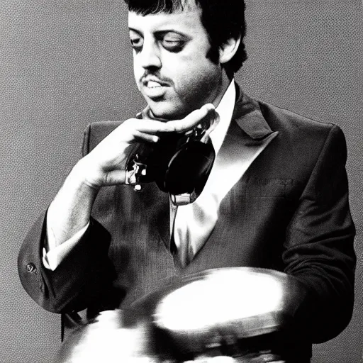 Image similar to billy joel portrait from the 7 0's, black and white