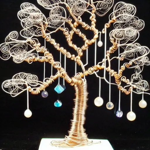 Image similar to intricate wire tree with agate accents, delicate, magnificent design, masterpiece, elaborate, dramatic lighting