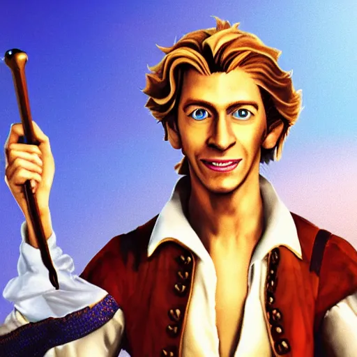 Prompt: a photorealistic portrait of guybrush threepwood mighty pirate