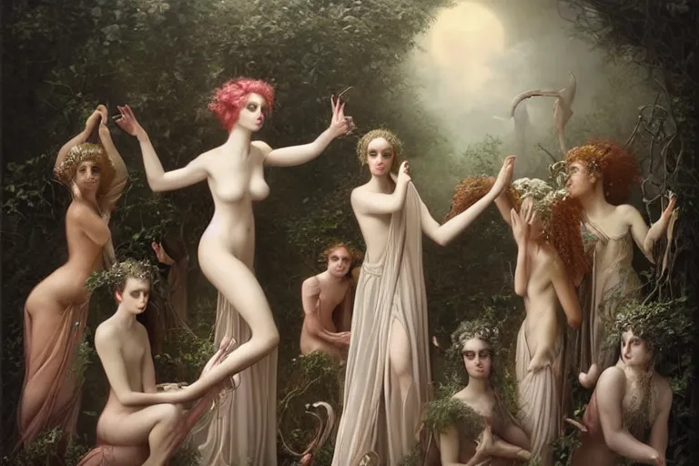 Image similar to the goddess of holding the door for someone too far away surrounded by a court of nymphs, by tom bagshaw peter kemp, beautiful highly symmetric faces