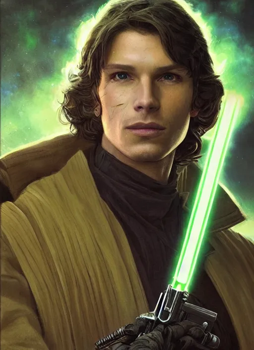 Prompt: beautiful character portrait, matthew levis as jacen solo ( from star wars legends ), ultra realistic, wide angle, intricate details, green smoke, dramatic lighting, highly detailed by peter mohrbacher, magali villeneuve, wayne barlowe, boris vallejo, greg rutkowski, dishonored 2