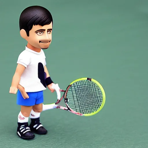 Image similar to novak djokovic! as nendoroid, backgraund is tennis court, kodak film