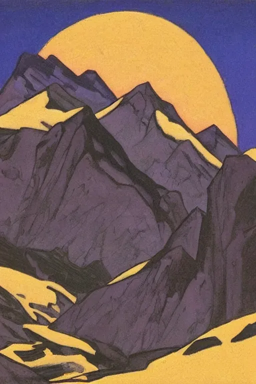 Image similar to black widow ( natasha romanova ), marvel, mountains, artwork by nicholas roerich,