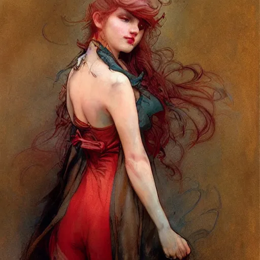 Image similar to Brian Froud and Jean-Baptiste Monge and Solomon Joseph Solomon and Richard Schmid and Jeremy Lipking victorian genre painting portrait painting of a young beautiful woman marverl DC comic book character fantasy costume, red background