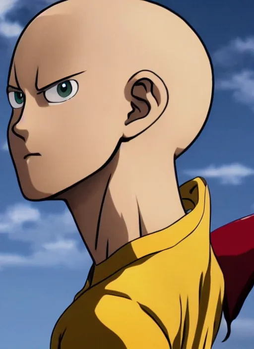 Image similar to A full portrait photo of real-life saitama one punch man, f/22, 35mm, 2700K, lighting, perfect faces, award winning photography.