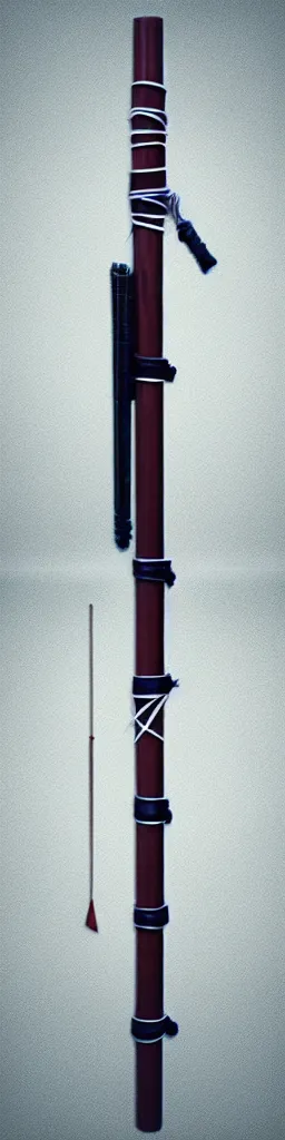 Prompt: picture of a single long futuristic ninja staff with ornaments, carving, cyberpunk, sci - fi, fantasy, close shot, single long stick, white background