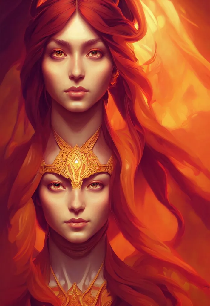 Image similar to symmetry portrait of lina, dota 2, global illumination. intricate, elegant, highly detailed, digital painting, artstation, concept art, smooth, sharp focus, illustration, art by artgerm and greg rutkowski and alphonse mucha