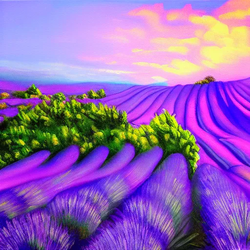 Prompt: painting of lavender field, highly detailed, beautiful lighting