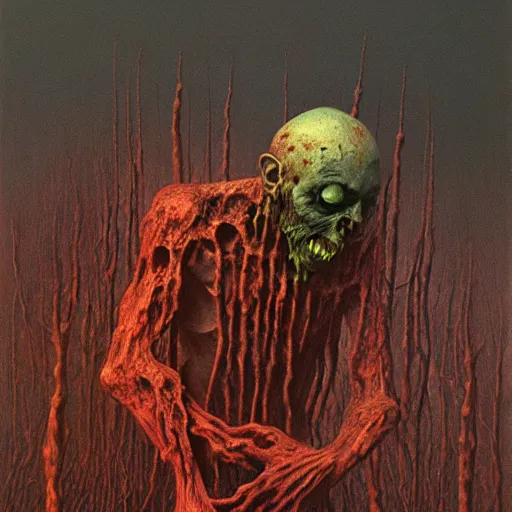 Prompt: zombie by Zdzisław Beksiński, oil on canvas