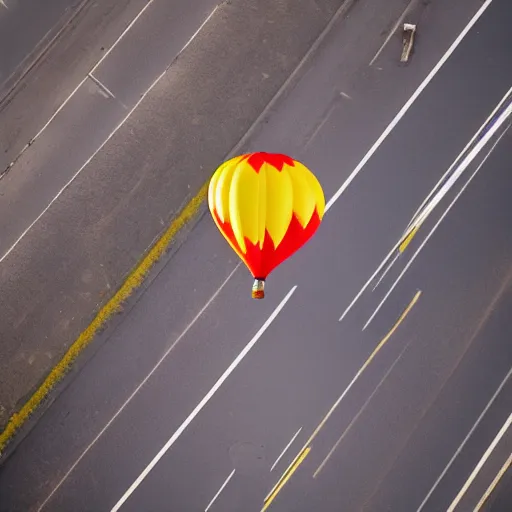 a hot air balloon flying in the middle of the road, | Stable Diffusion ...