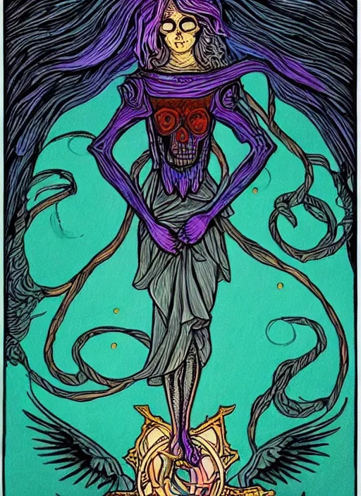 Image similar to beautiful tarot illustration of death, in the style of sam guay and, mystical colors, trending on artstation