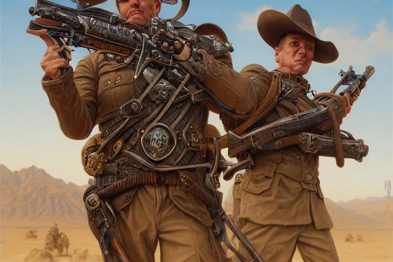 Image similar to portrait shot of ncr rangers marching through the new vegas desert, intricate, elegant, highly detailed, centered, digital painting, artstation, concept art, smooth, sharp focus, illustration, artgerm, tomasz alen kopera, peter mohrbacher, donato giancola, joseph christian leyendecker, wlop, boris vallejo