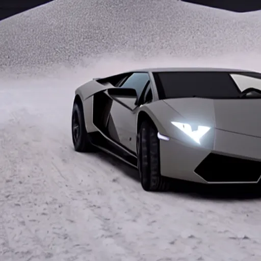 Image similar to A cinematic film still of a futuristic Lamborghini in the movie Interstellar.