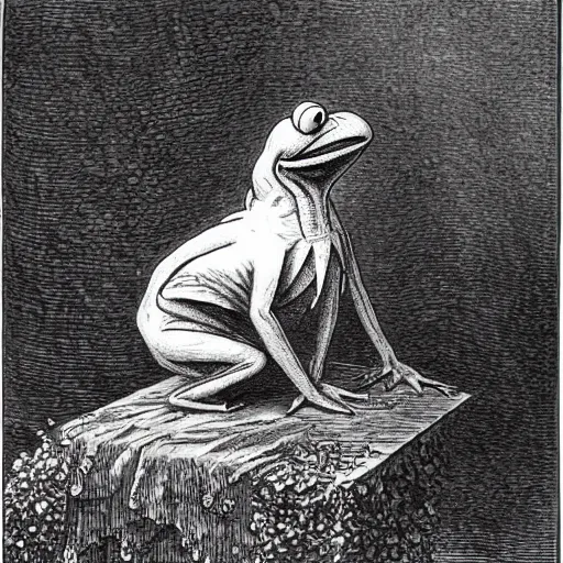 Image similar to Kermit the Frog by Gustave Doré