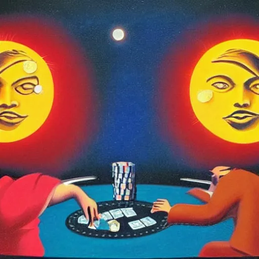 Prompt: the sun beating the moon in poker