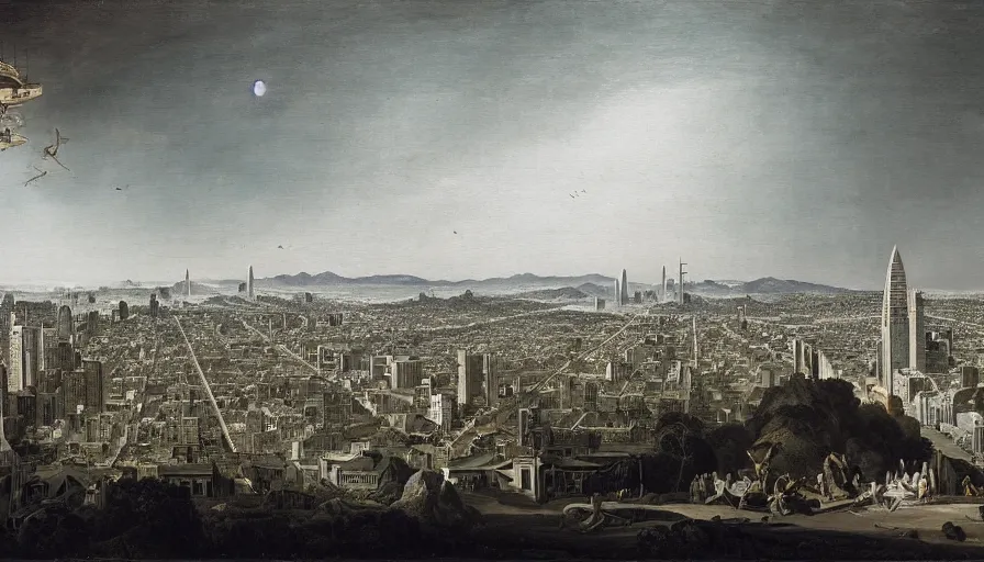 Image similar to planetary city of san francisco by ansel adams and bernardo bellotto