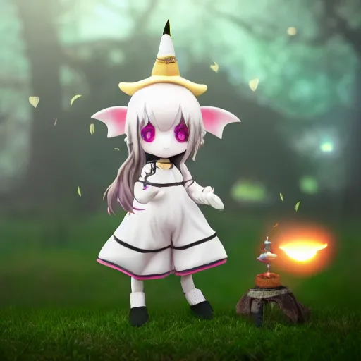 Image similar to cute fumo plush of a ram girl casting a summoning spell, witch, focus, bokeh, vray