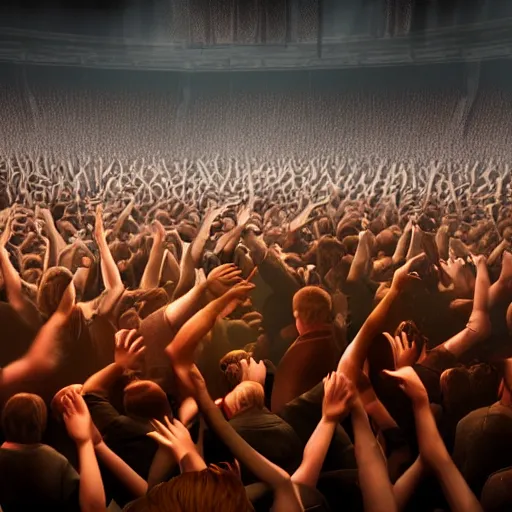 Image similar to adolf hitler and joseph stalin in a mosh pit at a metal concert, volumetric cinematic perfect light, detailed, sony a 7 r, photorealistic, octane render, unreal engine 5, 8 k