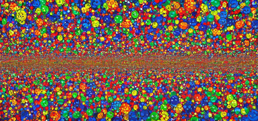 Image similar to clown apocalypse by yayoi kusama