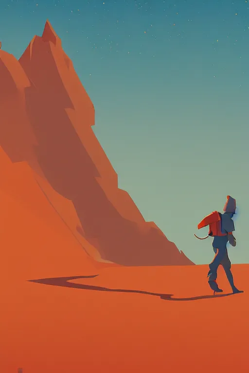 Image similar to painting of a man walking across a desert, poster art by james gilleard, cgsociety, fantasy art, poster art, concept art, angular