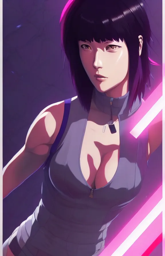 Image similar to a fullbody portrait of motoko kusanagi the major ghost in the shell : : stand alone complex, under repairs, maintenance : : by ilya kuvshinov, rossdraws, artgerm, sola digital arts, anti aliasing, raytracing : :