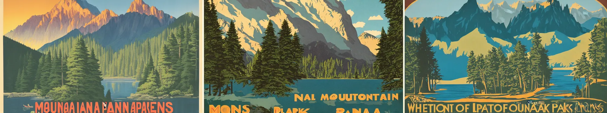 Prompt: mountains, trees, and lake, wpa national parks poster