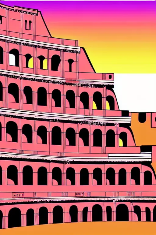 Image similar to minimalist boho style art of colorful colosseum rome at sunset, illustration, vector art